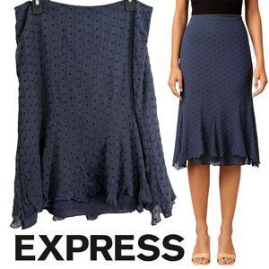 Express Vintage Y2K Deep Blue Silk Midi Skirt Size 11/12